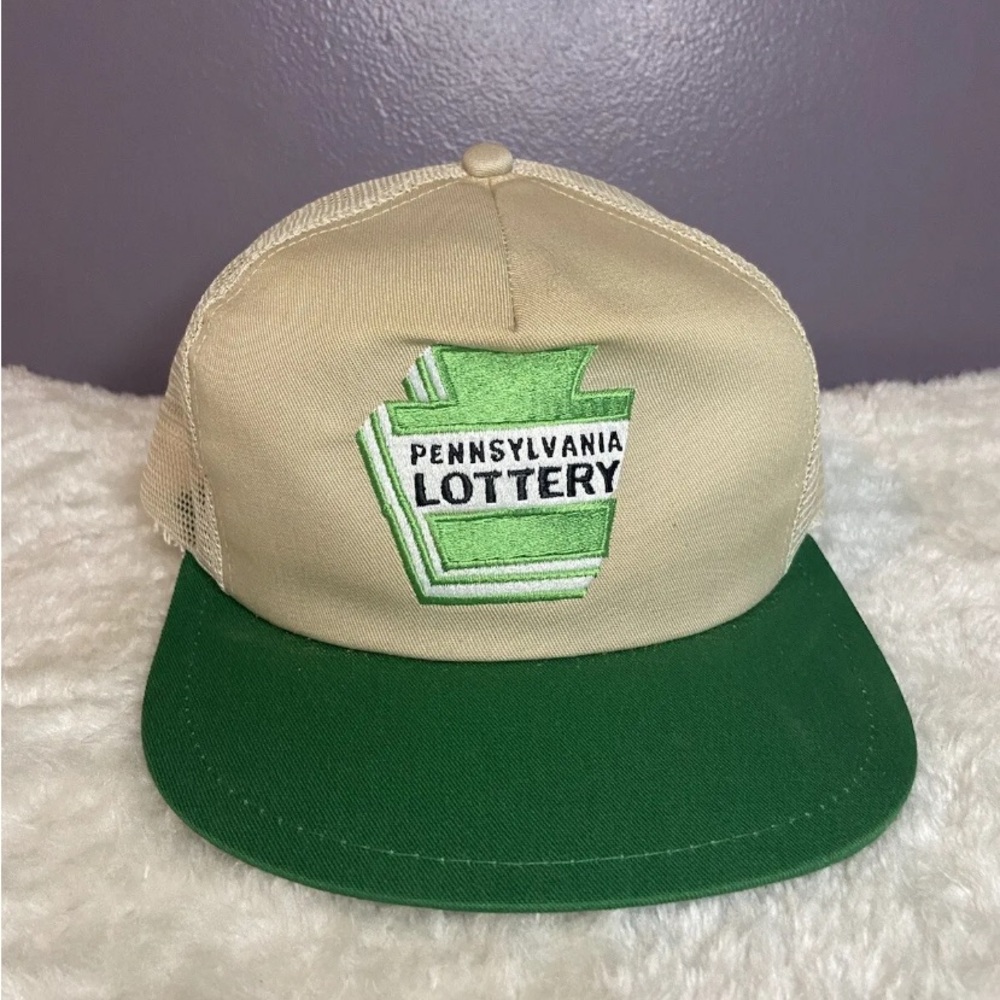 Vintage Pennsylvania Lottery Snapback Cap Hat Beige/Green